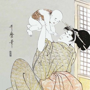 喜多川歌麿「母と子-高い高い」【ハンカチ・コースター】