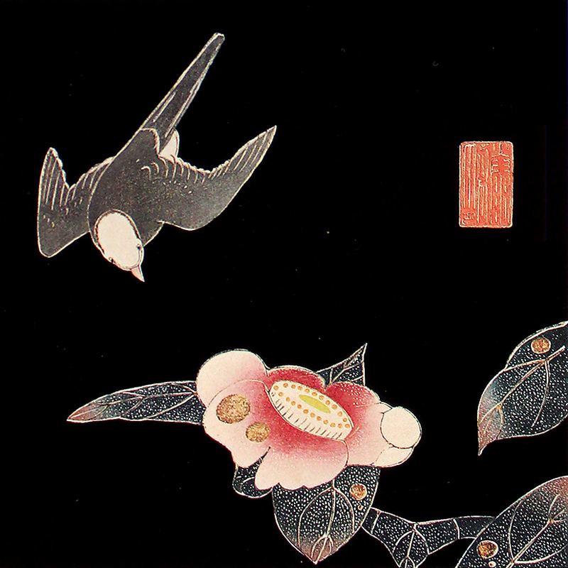 花鳥版画(六枚)　五.椿に白頭図